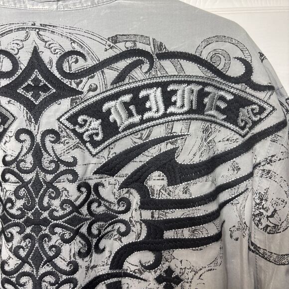 Roar 3XL Button Front Shirt Tribal Embroidered Graphic Western Style Black Gray - Picture 3 of 10
